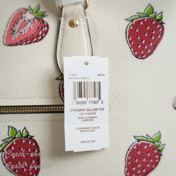 NWT Coach CAR34 Strawberry Print Gallery Tote Bag Coated Canvas & Leather - Picture 7 of 9